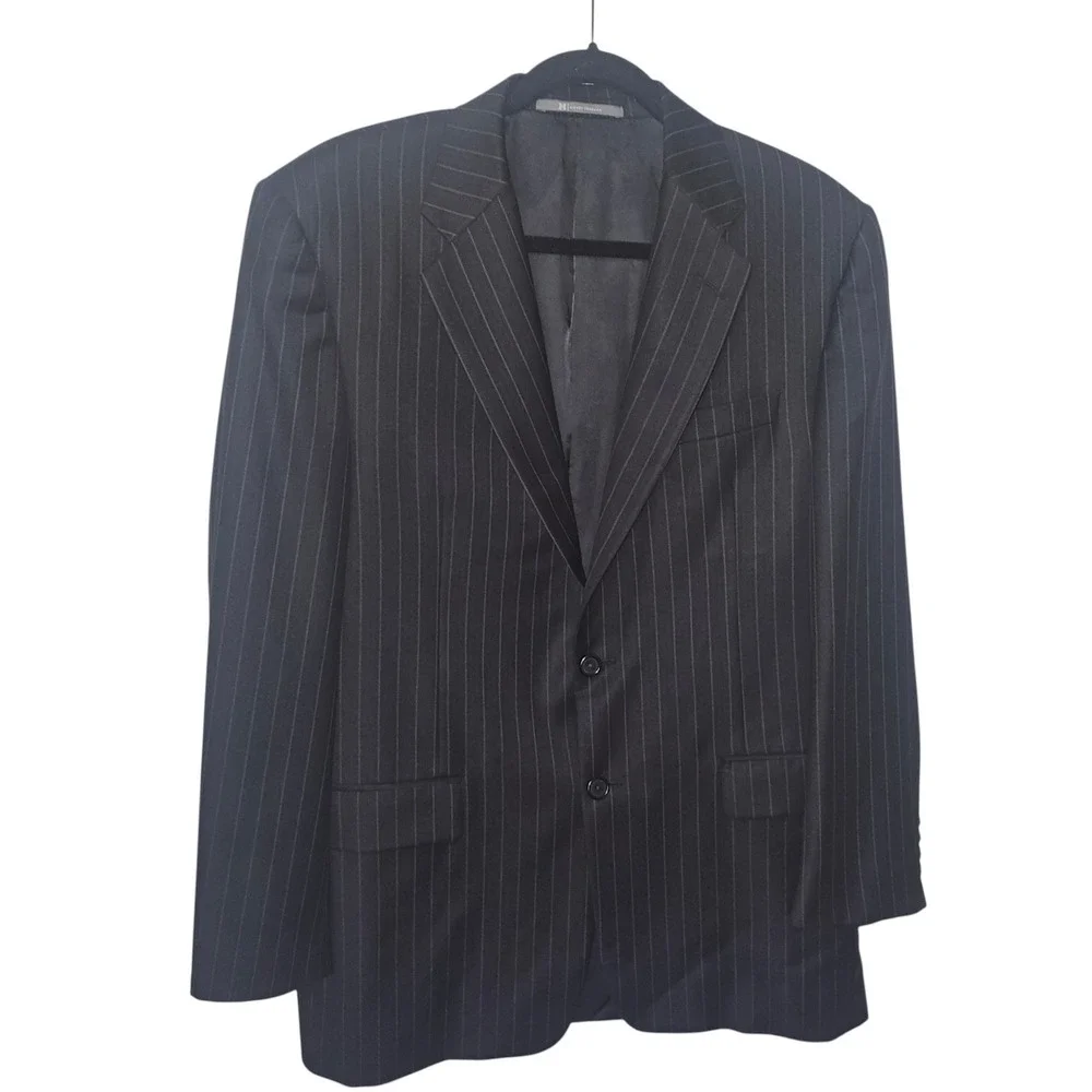 Hickey Freeman Nordstrom Custom 40R Charcoal Pin Worsted Wool Madison Blazer